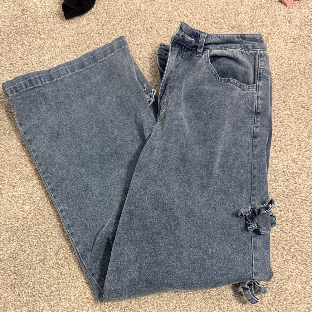 Entro Blue Flare Jeans with Bow Accents